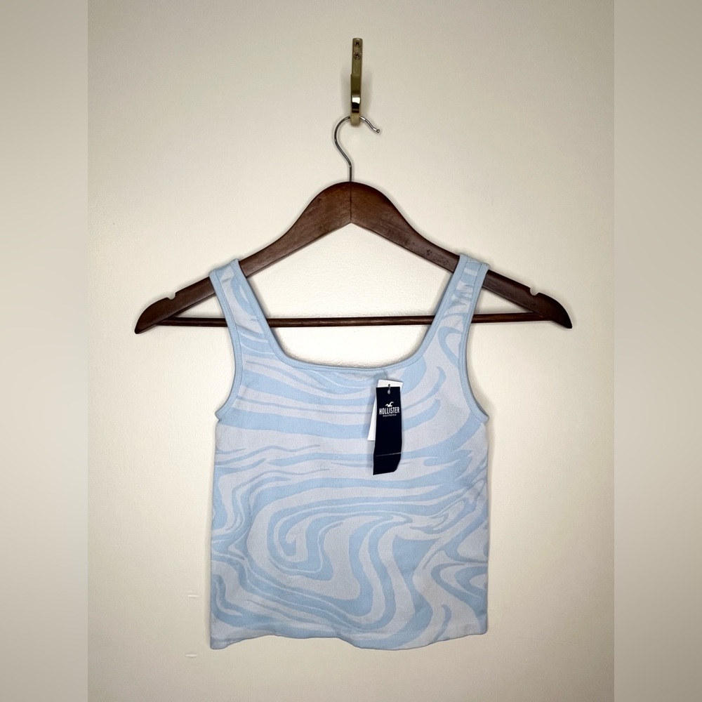 HOLLISTER Light Blue Marbled Seamless Ribbed Cropped Tank Top NWT‎ | XS